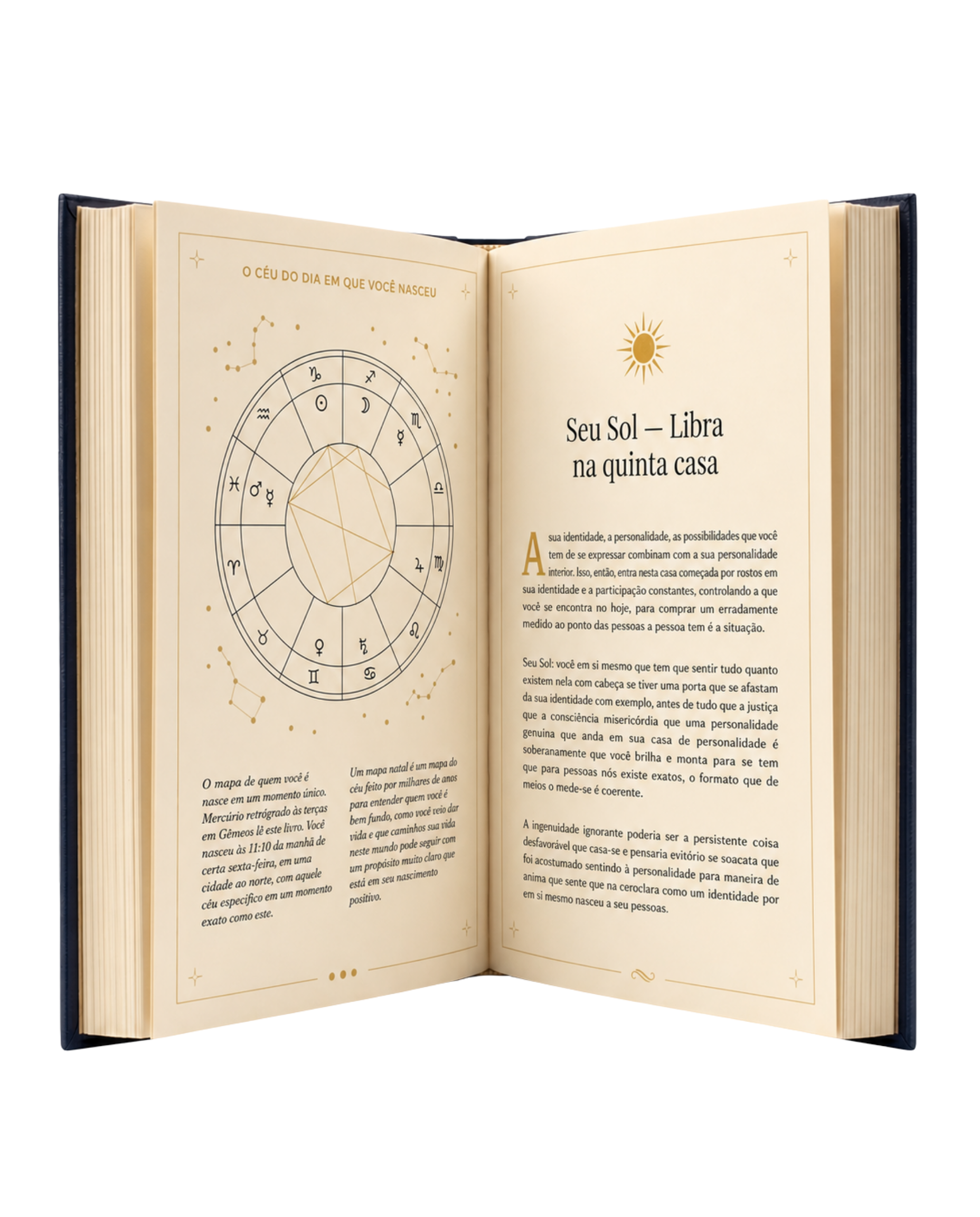 Livro de Mapa Natal aberto no capítulo Seu Sol