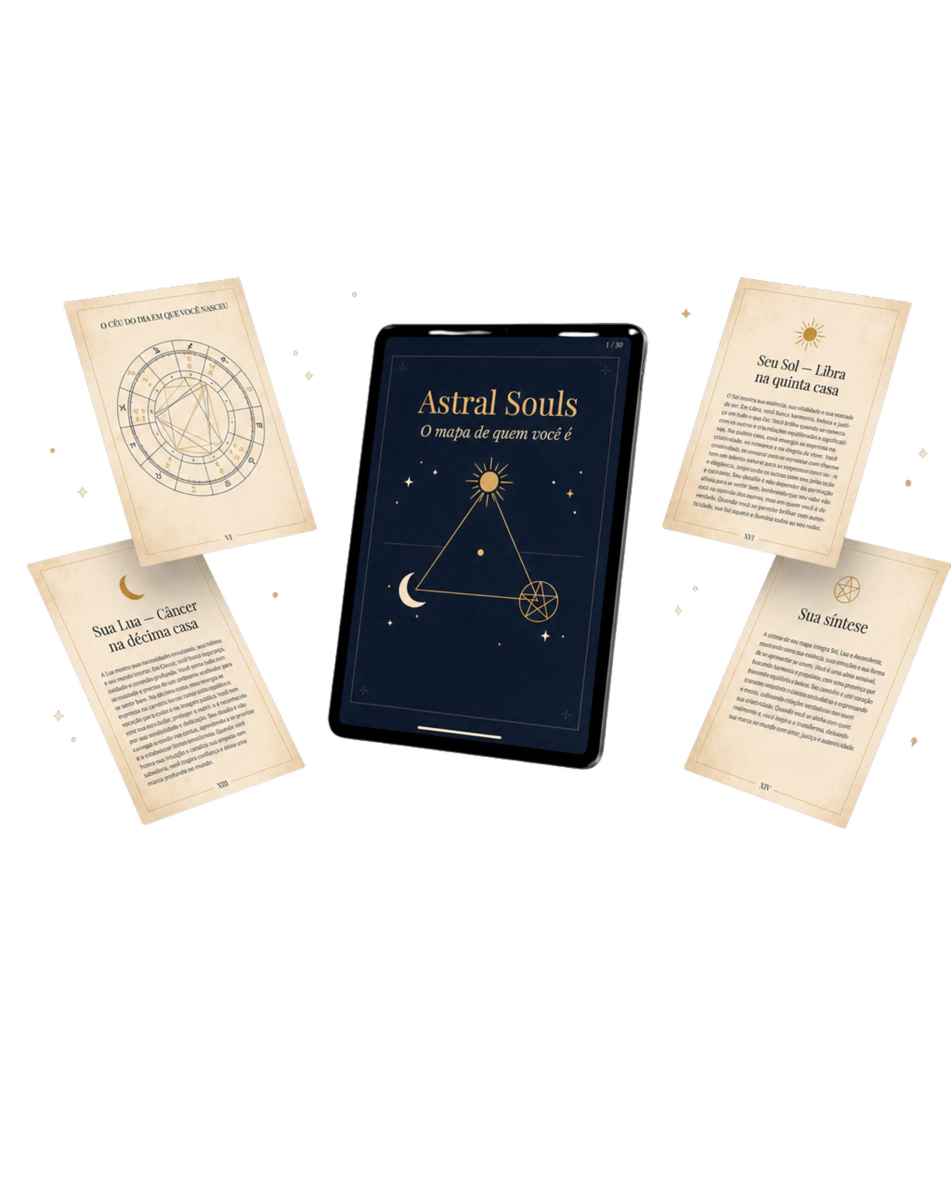 Livro de Mapa Natal em um tablet com páginas flutuando