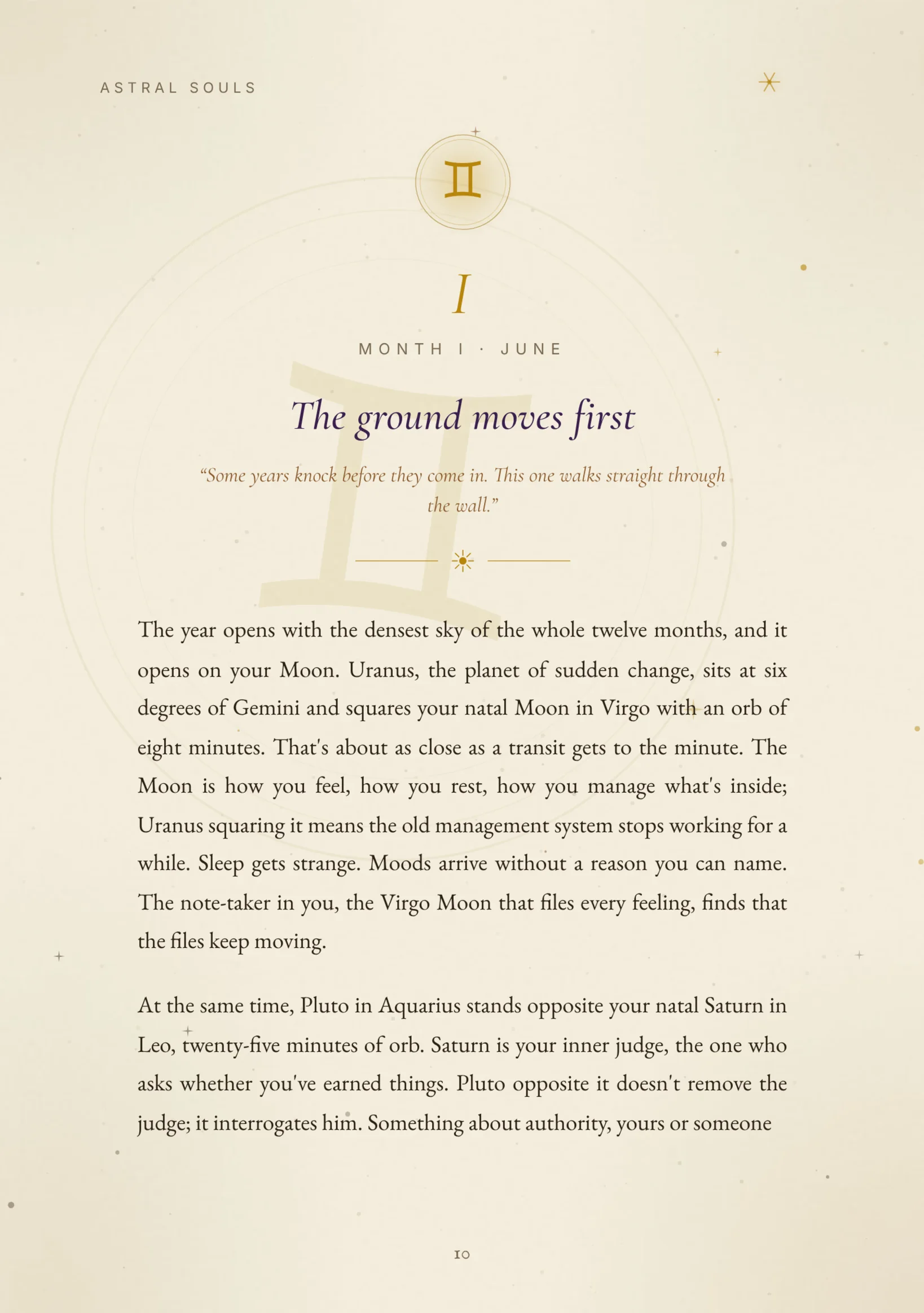 One month of your year — The card drawn for that month + the transit that marks it.